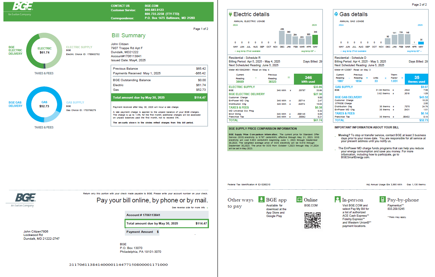 United Kingdom BGE Company utility bill template in Word and PDF formats, 2 pages